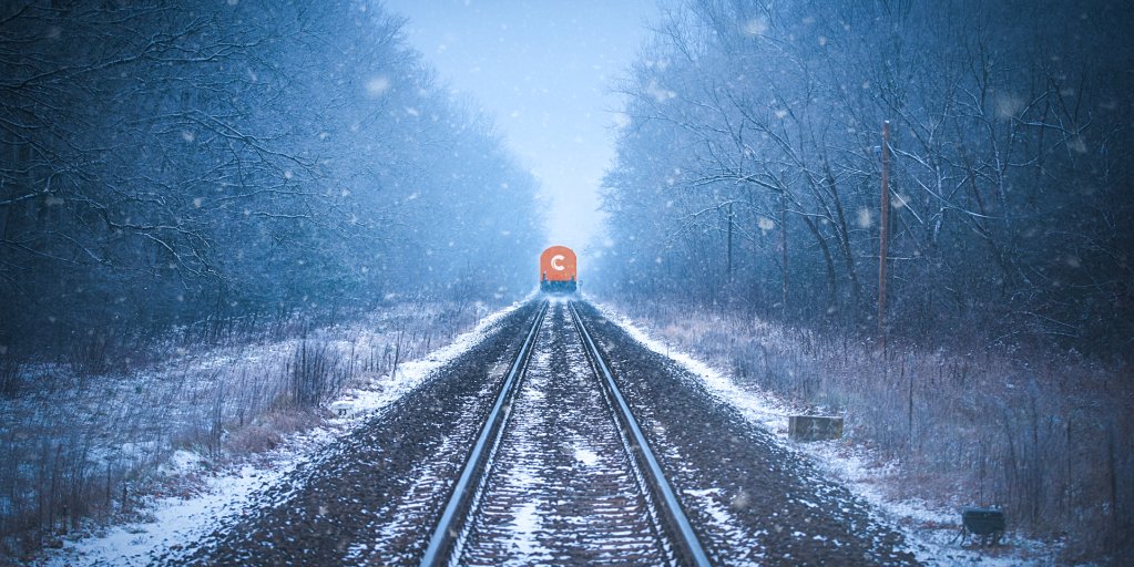 Train tracks in winter mist
