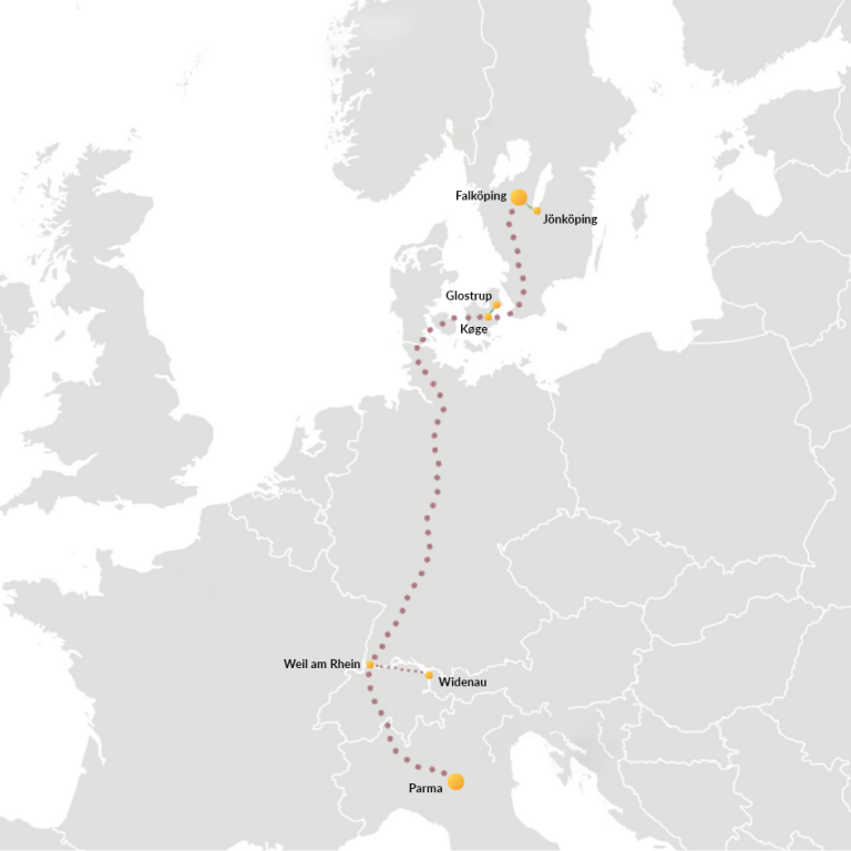 Map Parma-Köge-Falköping with road connection (2).png