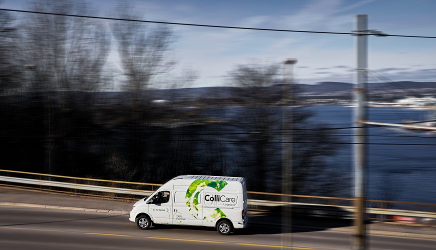 One of ColliCares electric vans is driving through Europe with goods and cargo.